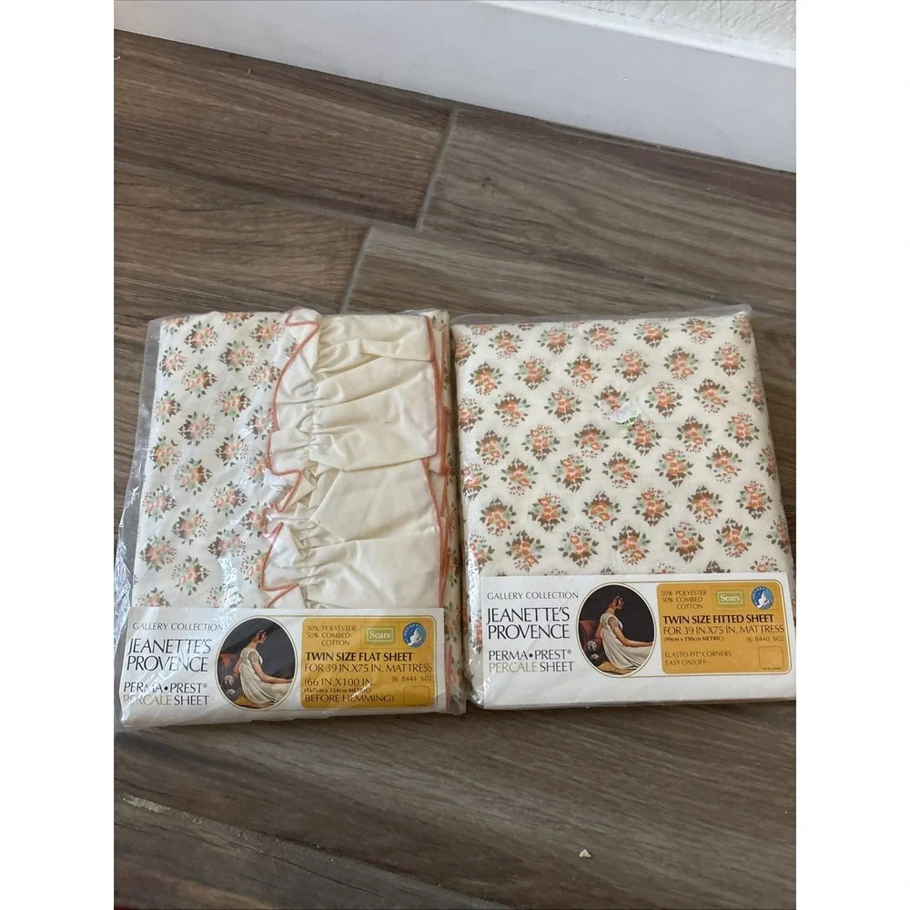 Sears Gallery Collection Jeanette's Provence Perma Prest Twin Flat&Fitted Sheets